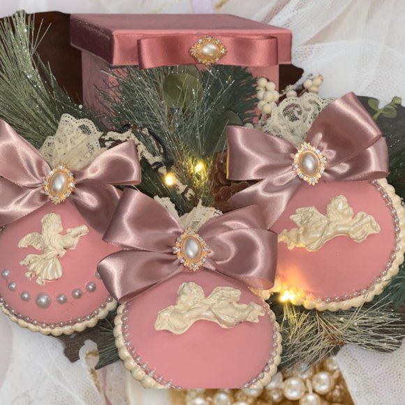 Shabby Chic Christmas Tree Ornament Set 3, X-Mas Tree decorations, Victorian - Picture 14 of 16